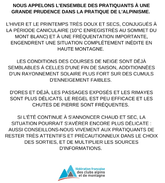 Text en francès publicat per la federació francesa de muntanya sobre la perillositat als Alps fruit de la meteorologia del 2022.